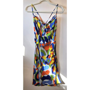 Vintage Y2K Womens Dress Medium Colorful Abstract Midi Lightweight Slipdress